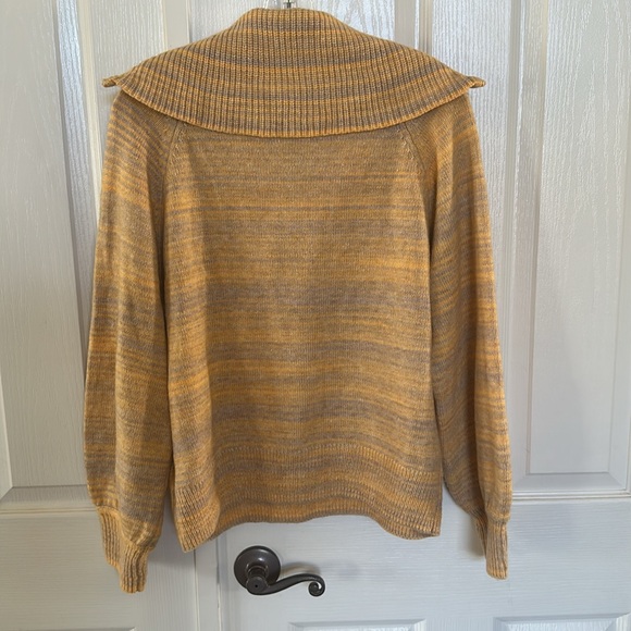 J. Crew Heathered Orange Gold Grey Wool Cotton Cashmere 1/4 Zip Sweater - Picture 6 of 6